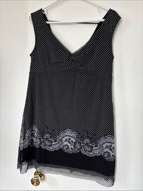 Black Polka Dot V-Neck Tunic with Lace Border